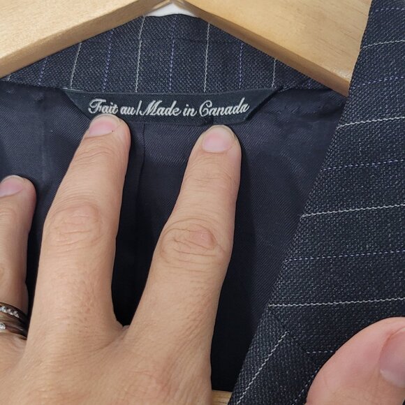 Bouet Men Black Gray Pinstripe 100% Wool Pockets Button Up Blazer Size 40R - Picture 7 of 15